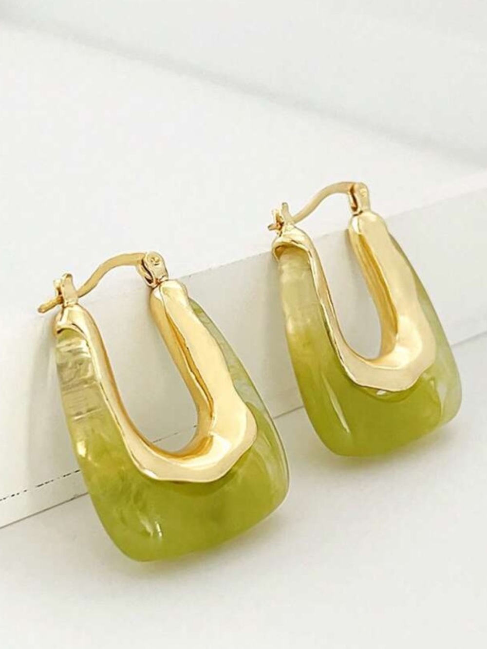 Green Resin and Gold-Plated Hoop Earrings